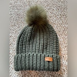 Barbour Saltburn Olive Green Beanie with Pom Pom